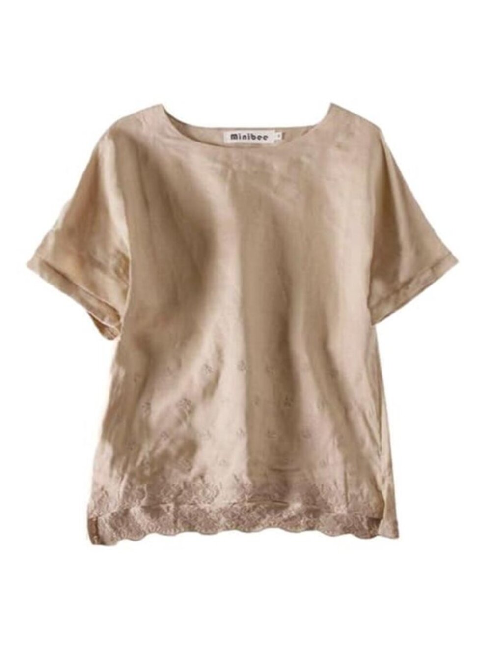 Womens Linen Embroidered Tunic Top Short Sleeve Hi Low Summer Blouse Relaxed